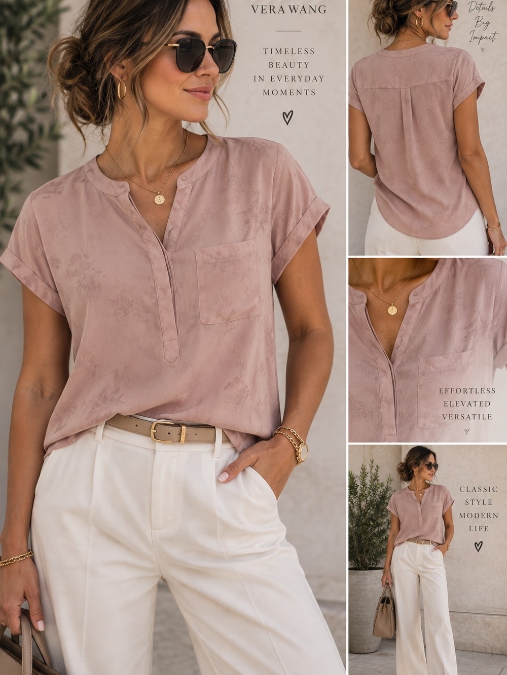 Simply Vera Vera Wang Dusty Rose Short-Sleeve V-Neck Blouse